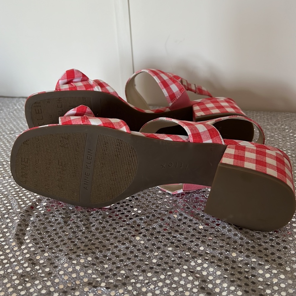Anne Klein Red and White Checkered Sandals - Picture 8 of 15